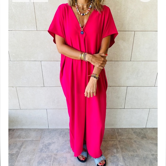 45 Boho V neck Oversized Caftan Maxi Dress - Picture 4 of 5